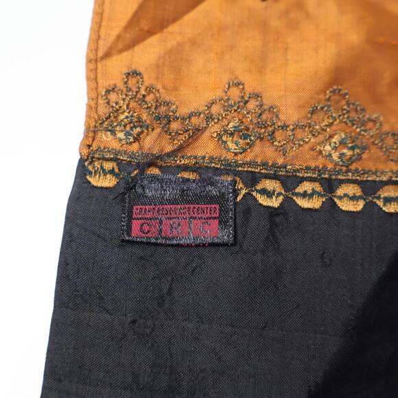 CRC 100% Silk Orange & Black Color Block Scarf Mirror Work Bohemian India Made - Picture 4 of 8